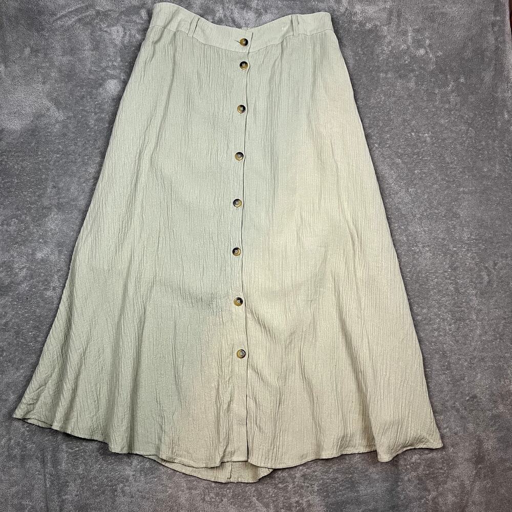 Soft Surroundings Rayon Maxi Skirt Button Front Womens L Mint Green Boho - Picture 1 of 9
